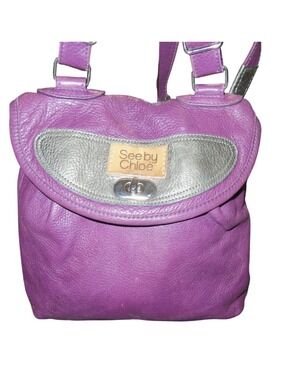 See By Chloe Purple & Silver Italian Leather Crossbody Handbag concealed pocket
